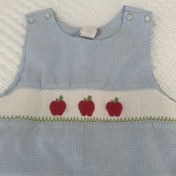 Apple smocked jon jon john john shortall in size 4t small lt blue gingham check - Picture 3 of 8